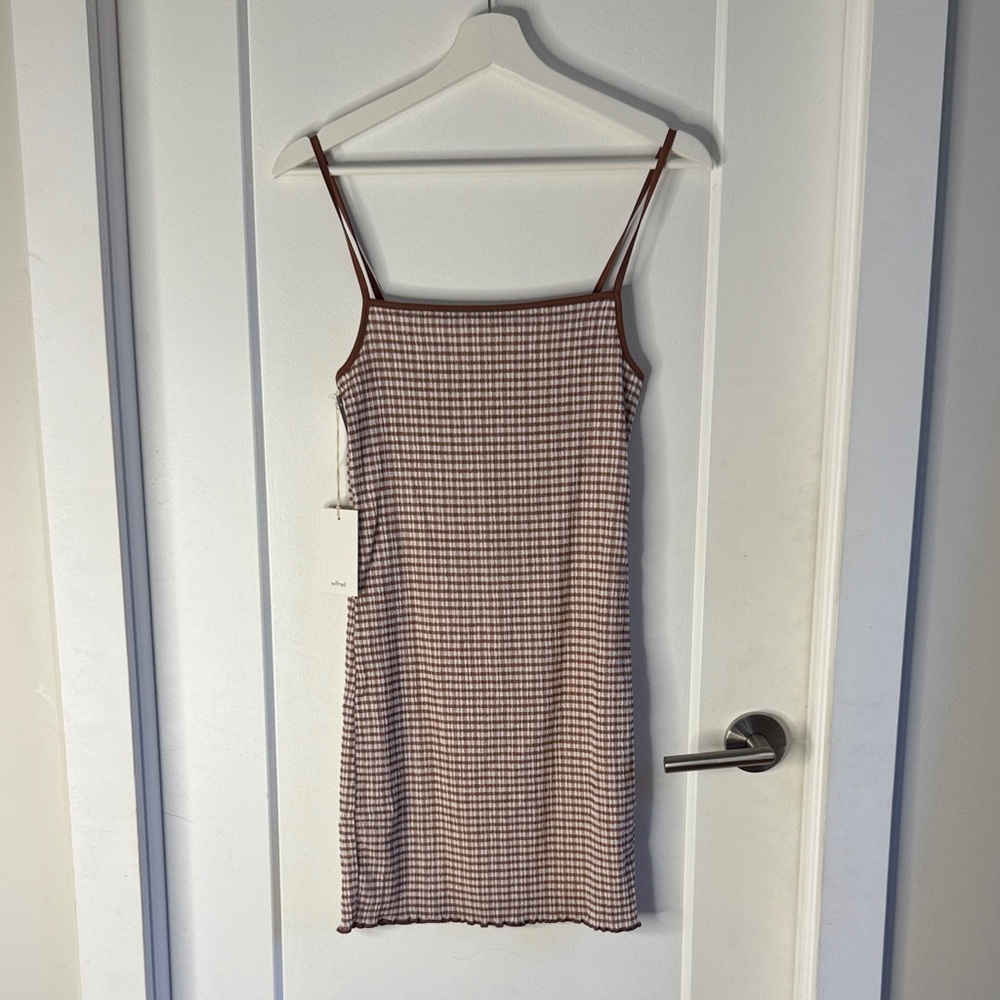 Aritzia Wilfred Jazz Mini dress / Brown and White Checkered Dress